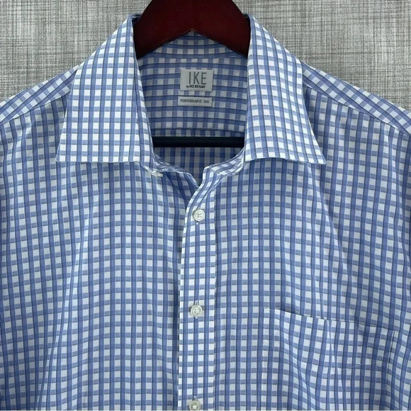Ike Behar Performance 100 Plaid Button Down long Sleeve Shirt Men's 16.5 -8461/b - Picture 2 of 10